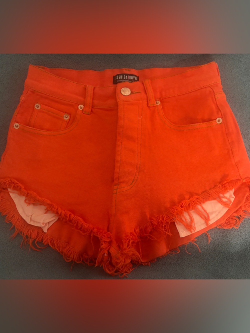 Fashion Nova Orange Frayed Hem Denim Shorts